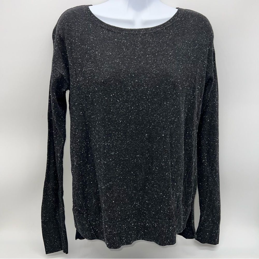 Ann Taylor Loft Black Cotton Blend Knit Sweater w/White Speckles Long Sleeve-XS